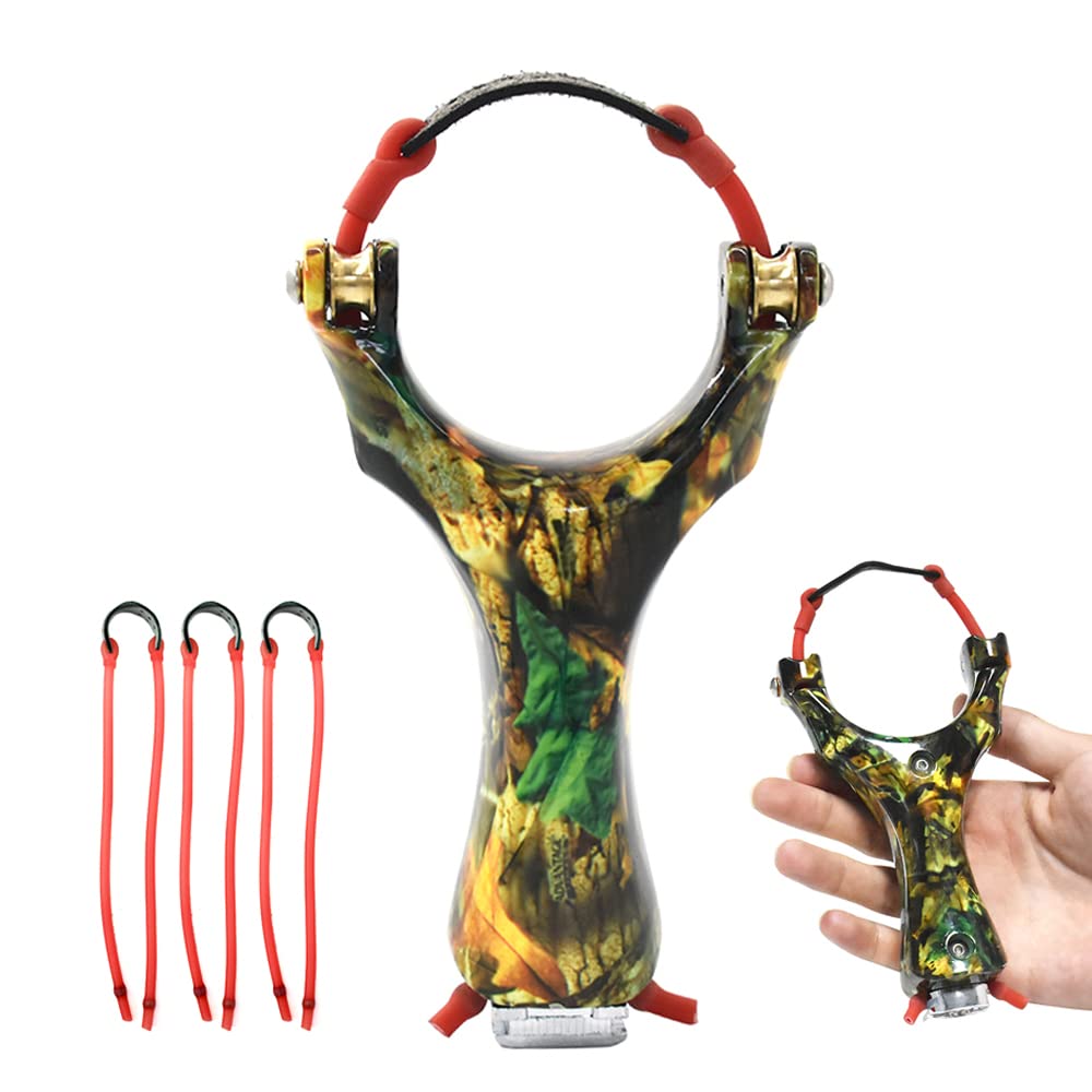 Runzkzy Slingshots for Adults, Pulley Slingshots for Hunting, Professional Sling Shot with Catapult Rubber Tubing, High Velocity Stainless Steel Slingshot with Pulleys