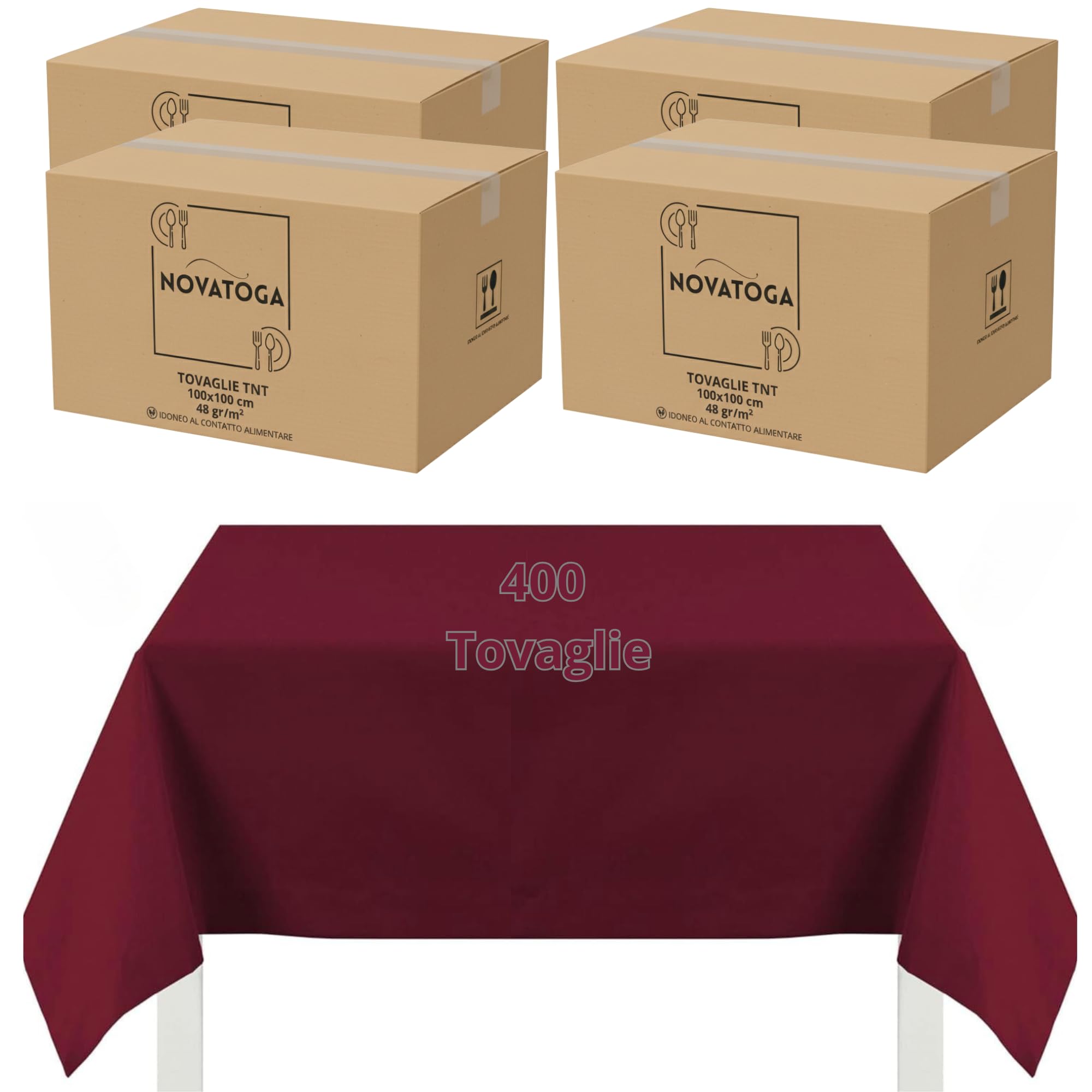 Tovaglie coprimacchia monouso Bordeaux TNT 100x100 cm resistenti tipo stoffa alta grammatura 48gr tovagliati festa ristorante pizzeria agriturismo trattoria copritavolo usa e getta impermeabili (400)