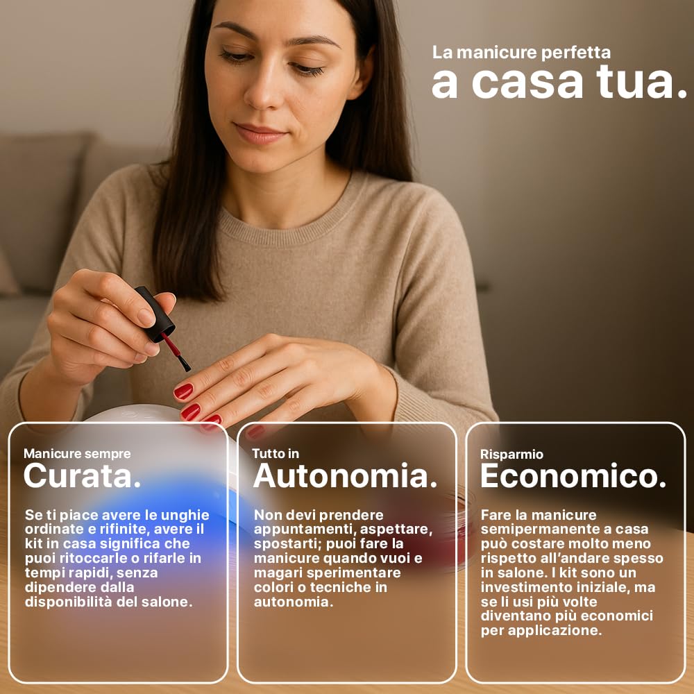 Kit Semipermanente Unghie Professionale, Kit Ricostruzione Unghie Gel Completo, Lampada Uv Led 48w, Smalto Unghie Primer, Base & Top Coat Semipermanente (Lattiginoso)
