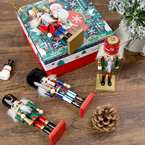 AMOR PRESENT 4PCS Christmas Nutcracker Ornaments Set, Wooden Nutcracker Soldier Hanging Decorations for Christmas Tree Gift Shelf Table Decoration (5.5 Inch)