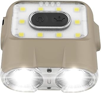Claymore Capon 120H (Tan) - LED Rechargeable Clip-On Cap Headlamp, Lightweight Hat Light for Camping, Running, Hiking, Emergency & Industrial Use, Waterproof, USB-C, Up to 45 Hours of Battery Life.