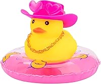 Vista 9 de Wonuu Decoración de pato de goma para automóvil, adorno de tablero con mini sombrero de flores, anillo de natación, collar y gafas de sol
