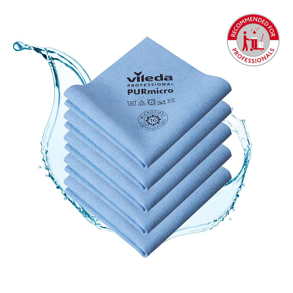 Vileda Professional, Bayeta PurMicro Active, Azul, Microfibra alto rendimiento, Recubrimiento PUR, Superficies lisas, Inox y Vidrio, Alta absorción, Secado sin rastros, Disponible 5 colores, 38x35cm — view 3