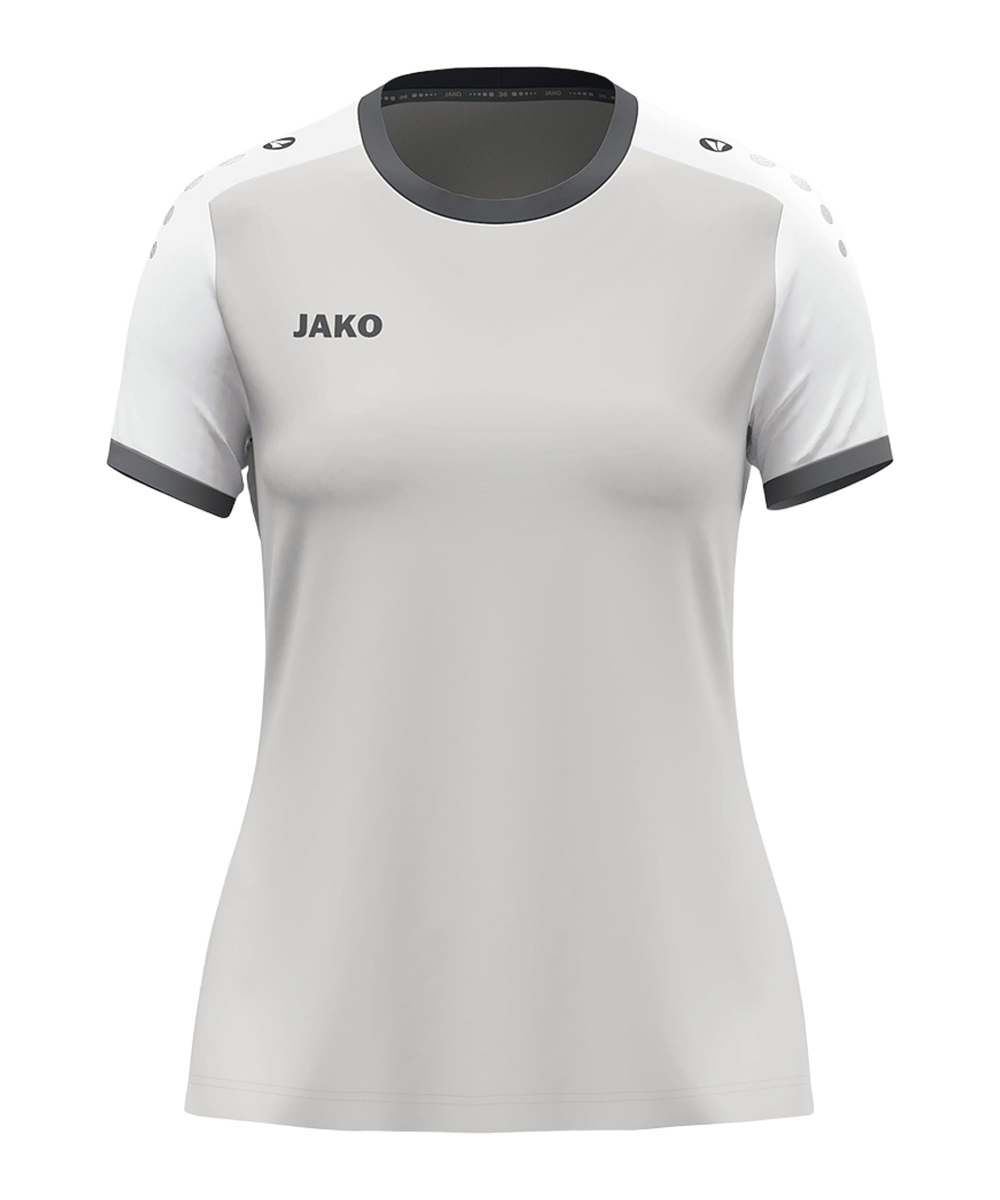 JAKO Women's Dynamic Short Sleeve Jersey, Light Grey/White/Grey, M