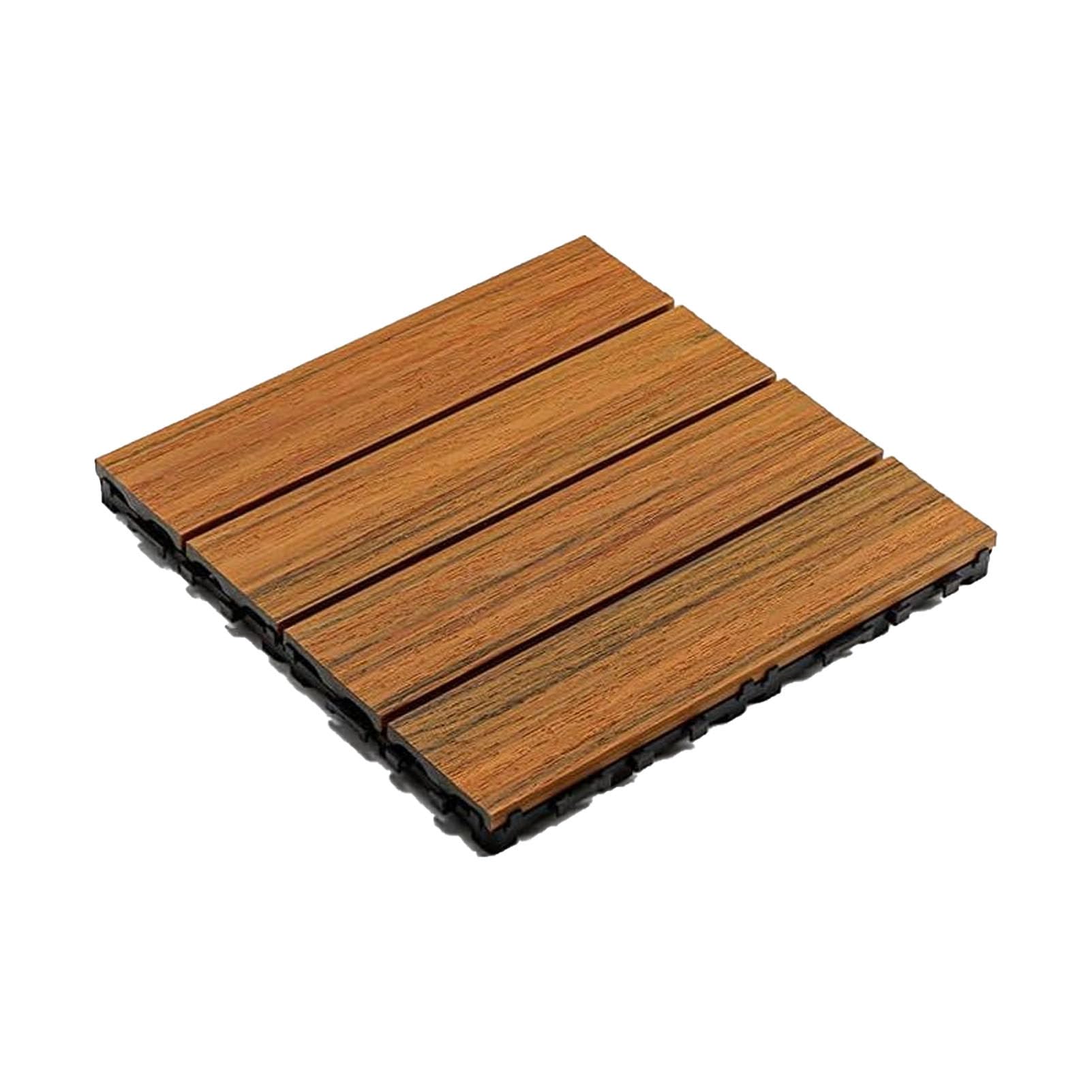 Piastrelle per pavimentazione da esterno in legno 30x30 cm 4-Slat-12pc | Pavimentazione a incastro in legno duro di acacia, montaggio senza attrezzi, piastrelle antiscivolo per balcone e giardino