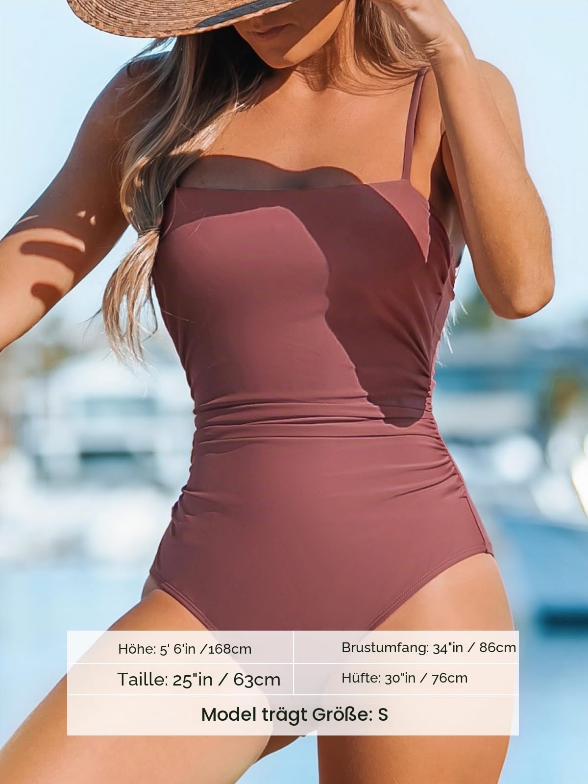 CUPSHE Damen Badeanzug Quadratischer Ausschnitt Bauchweg Raffungen Riemchen Kontrastfarben Einteilige Bademode Swimsuit
