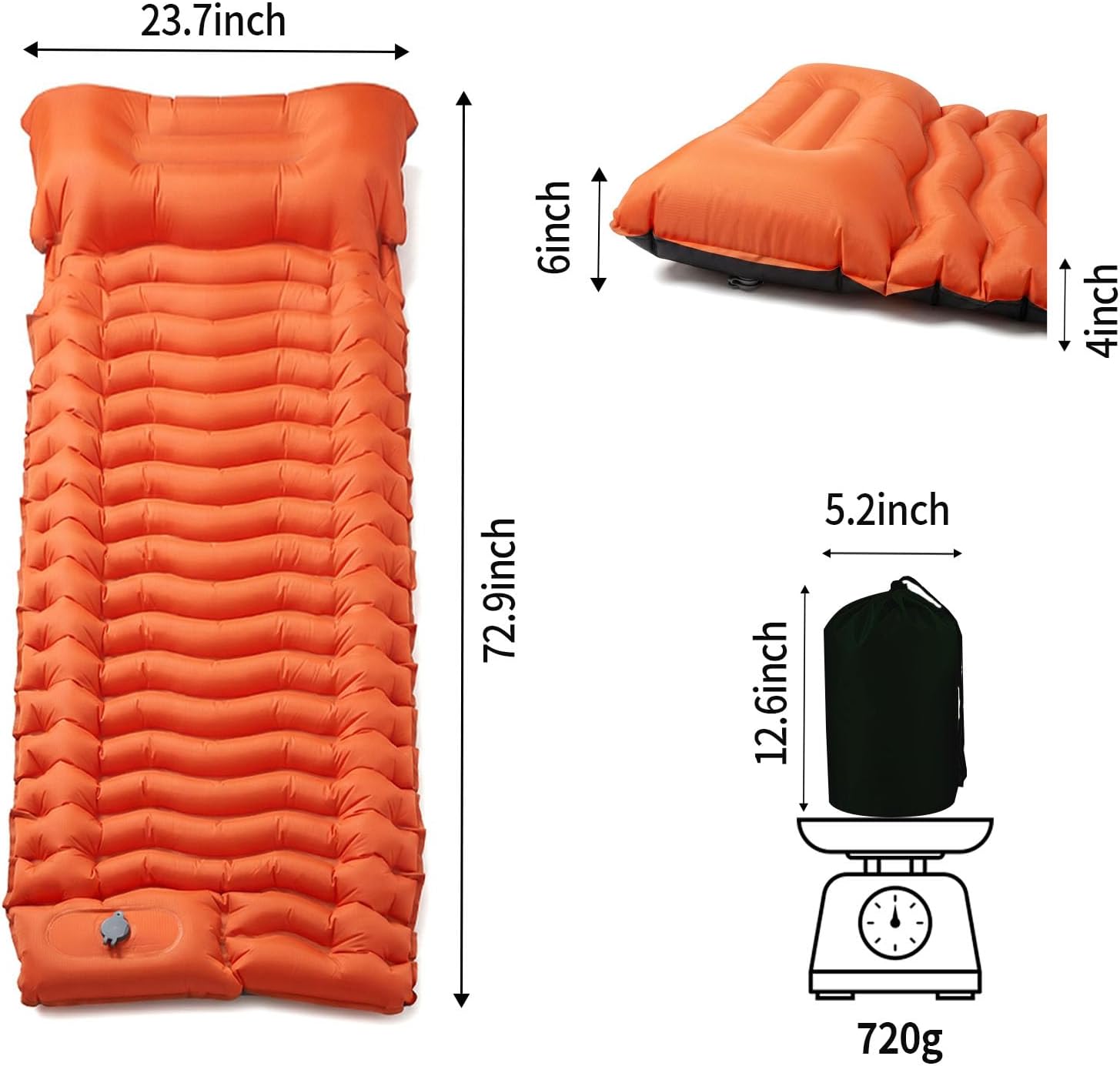 Camping Sleeping Pad,Ultralight Self Inflatable Camping Mat with Built-in Pillow,Foot Pump,Compact Portable Single Camping Air Mattress for Backpacking Hiking Tent Car Travel Beach Camping Gear