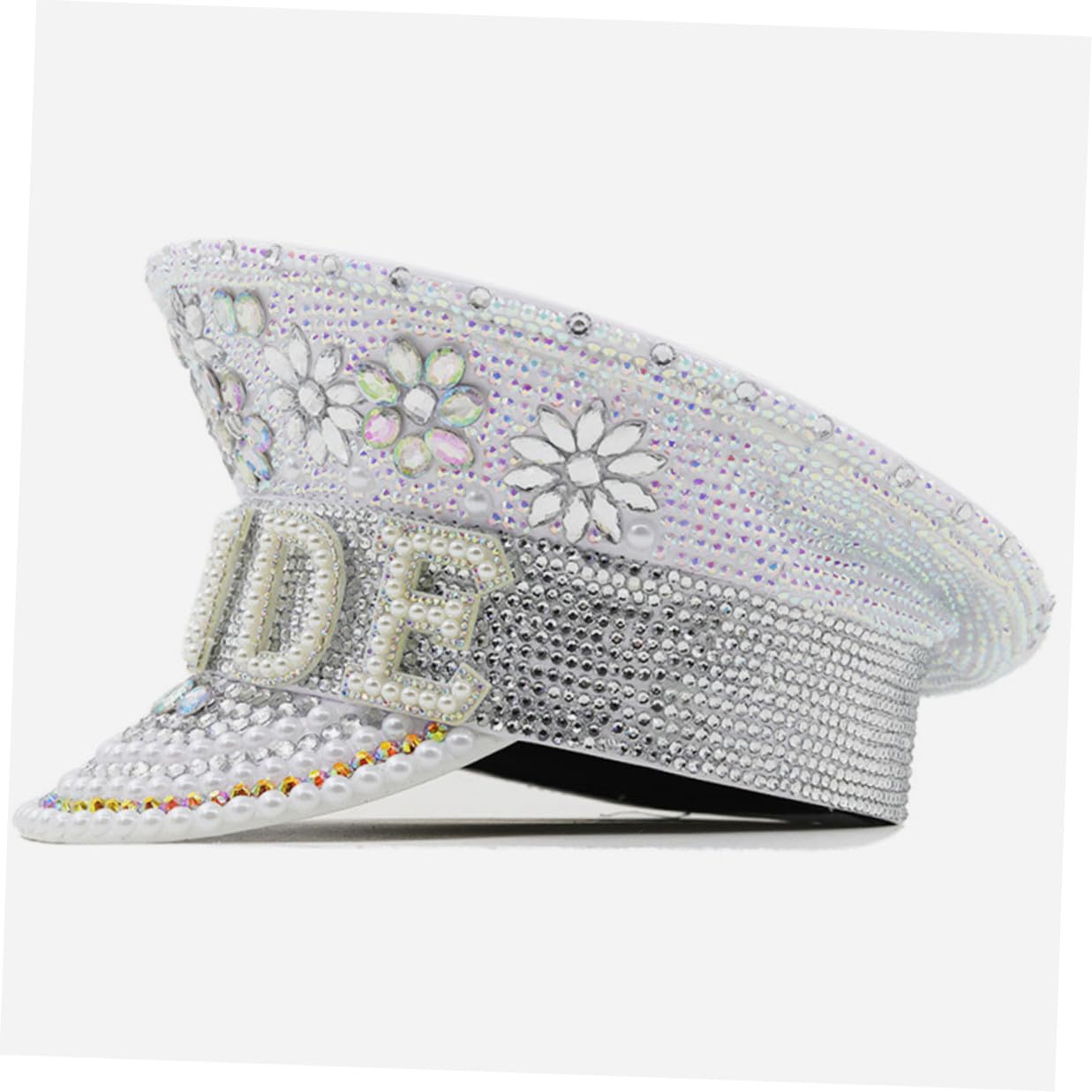Housoutil Sombrero Cómodo y Brillante en Cuero de Novia Blanco Gemas de Imitación para Despedida de Soltera en Bodas y Fiestas