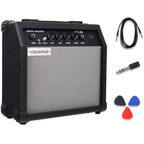Electric Guitar Amplifier 20W Black Portable Smart amp 6.5'' Speaker 6.5mm Input 3.5mm aux Drive gain bass Treble Volume and Headphone Jack Practice amp