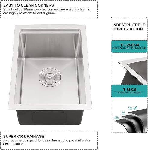 Miniatura 7 de Fregadero de barra empotrado de 17 pulgadas Estación de trabajo - iAnomla 17x19 Fregadero de barra de cocina de acero inoxidable pequeño Fregadero