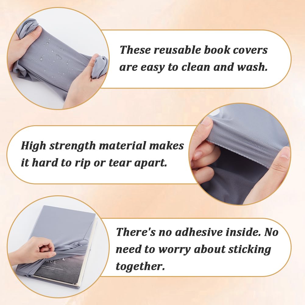 CRASPIRE 2 Colors Stretchable Book Cover Black Grayish Purple Washable Reusable Large Nylon Book Sleeve Book Protector Elastic Notebook Wraps For 9 X 11 Inch Hardcover Books Textbook Gift