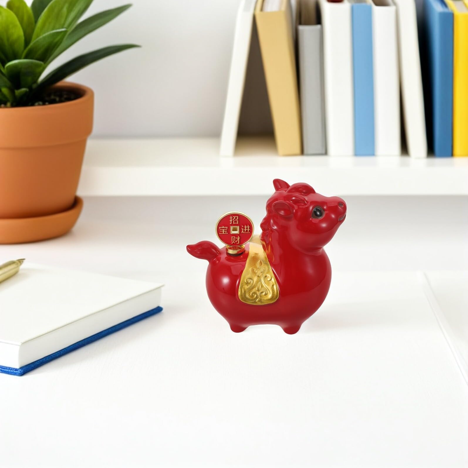DOITOOL Keramik Pferdefigur 2026 Jahr des Pferdes Rot Feng Shui Dekoration Miniatur Glücksbringer für Chinesisches Neujahr Zuhause Auto