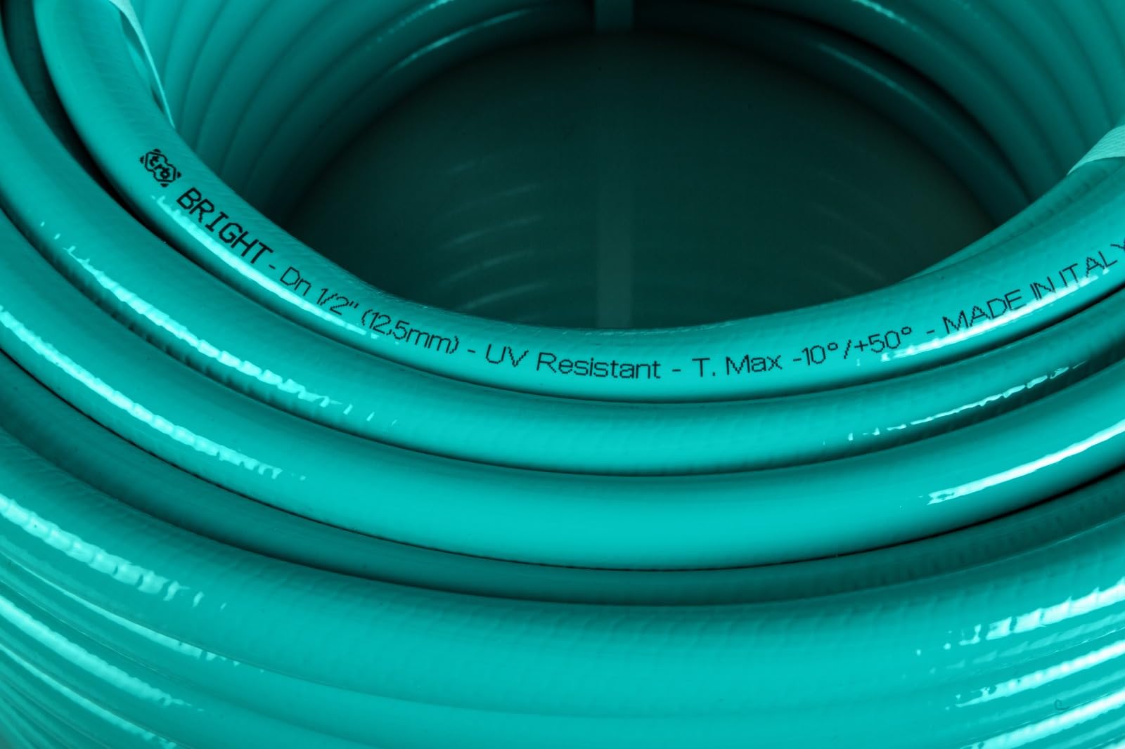 Tubo BRIGHT per Irrigazione, Ø12,5mm (1/2"), 4 Strati, Antitorsione, Resistente UV, Verde Acqua (50M)