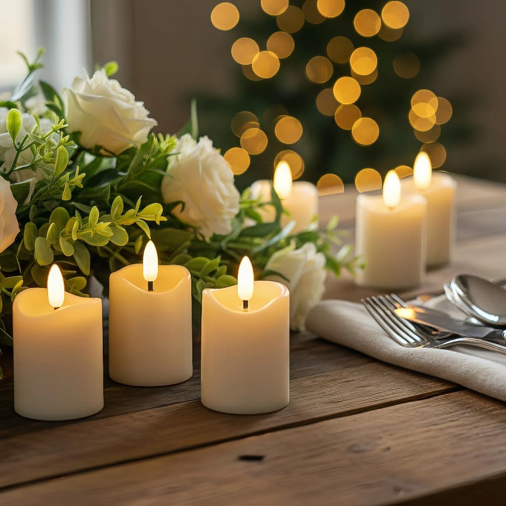 Simplelight Ivory Flameless Votive Candles with Timer, Set of 6 | Fall Candles Battery Operated, Battery included, D 1.8” X H 3.1”, Set of 6 for Halloween, Holiday Decoration