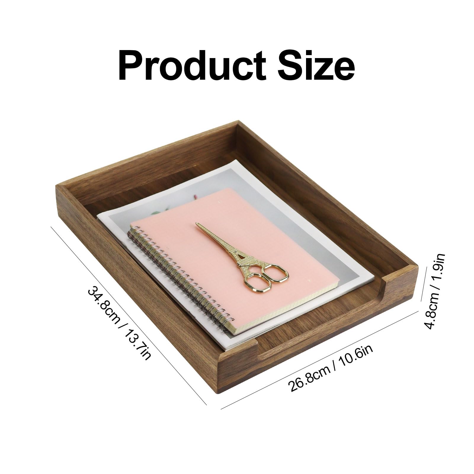 Walnut Wood Letter Tray, A4 Paper Document File Tray Handcrafted Wooden Document Organizer for Office Desk, Home Solid Wood Storage Box, Desktop File Trays, North American Black Walnut(B) - Image 3