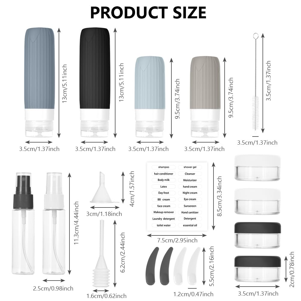 BUTBU Travel Bottles for Toiletries 19 Pack Silicone Travel Bottles Set, Refillable Squeeze Travel Size Containers - Image 2