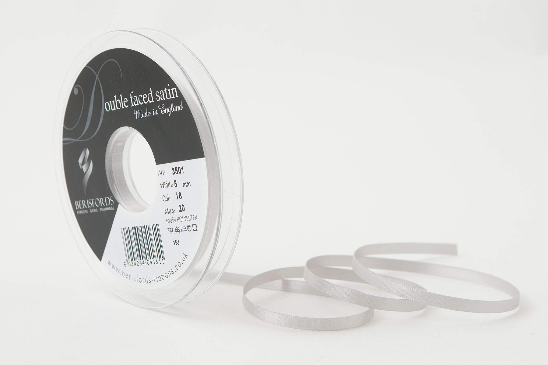 Berisfords 3501 5Mm Silver Grey 18 10 X 1 X 10 Cm Double Face Poly Satin Ribbon, Silver Grey Silver,Grey