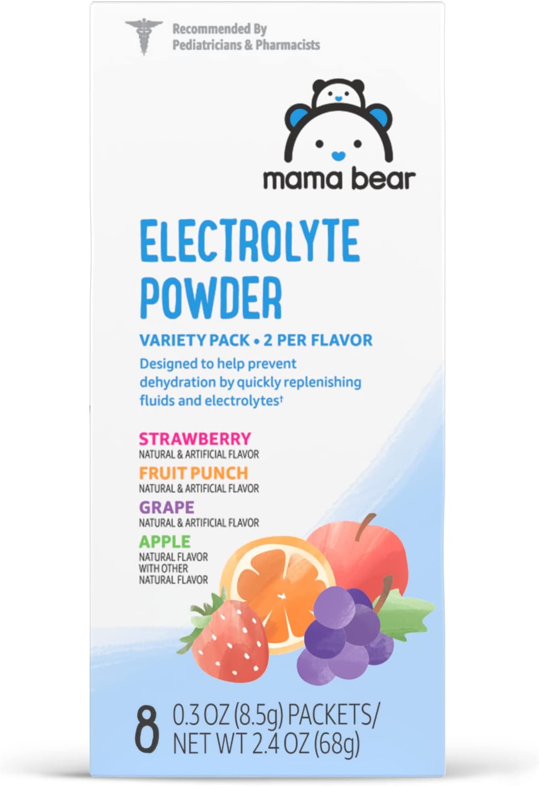 Amazon Brand - Mama Bear Electrolyte Powder Packets 0.3oz, Assorted Flavors, 8 Count