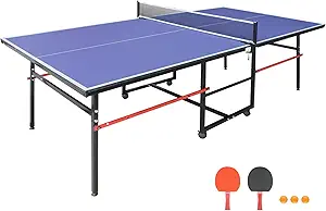 Professional Outdoor Table Tennis Tables–8ft Mid-Size Portable Ping Pong Table Game with Net,2 Table Tennis Paddles and 3 Balls for Easy Movement Perfect Christmas New Year Holiday Season Gifts