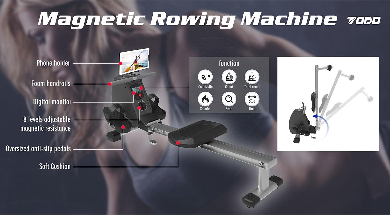 PEARL Sports Sportgeräte: Klappbares Heim-Rudergerät mit 8 Stufen, Magnetbremssystem, bis 120 kg (Rudermaschine, Heimrudergerät, PC)