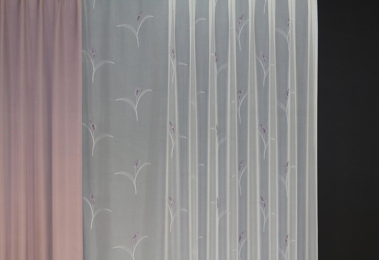 Hochwertige Gardine Fertiggardine Voile Store Schal mit Stickerei Faltenband und Bleiband weiß MALGA 235 x 600 cm (HöhexBreite)