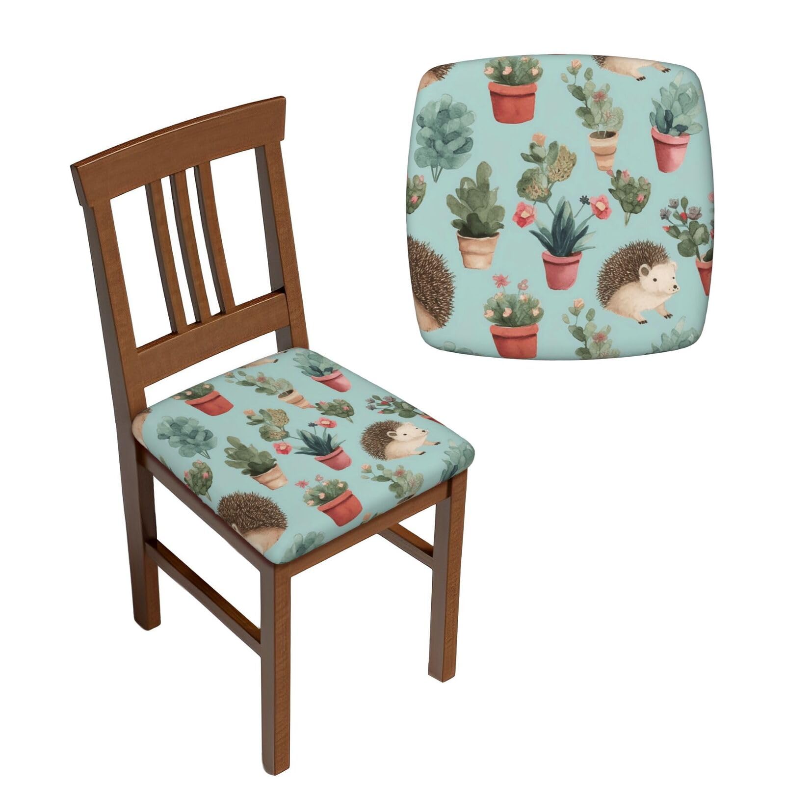 NONHAI 6PCS Dining Chair Seat Covers Set Hedgehog Potted Flower Stretch Removable Chairs Covers Washable Seat Cushion Slipcovers Protector for Dining Room Kitchen Chairs