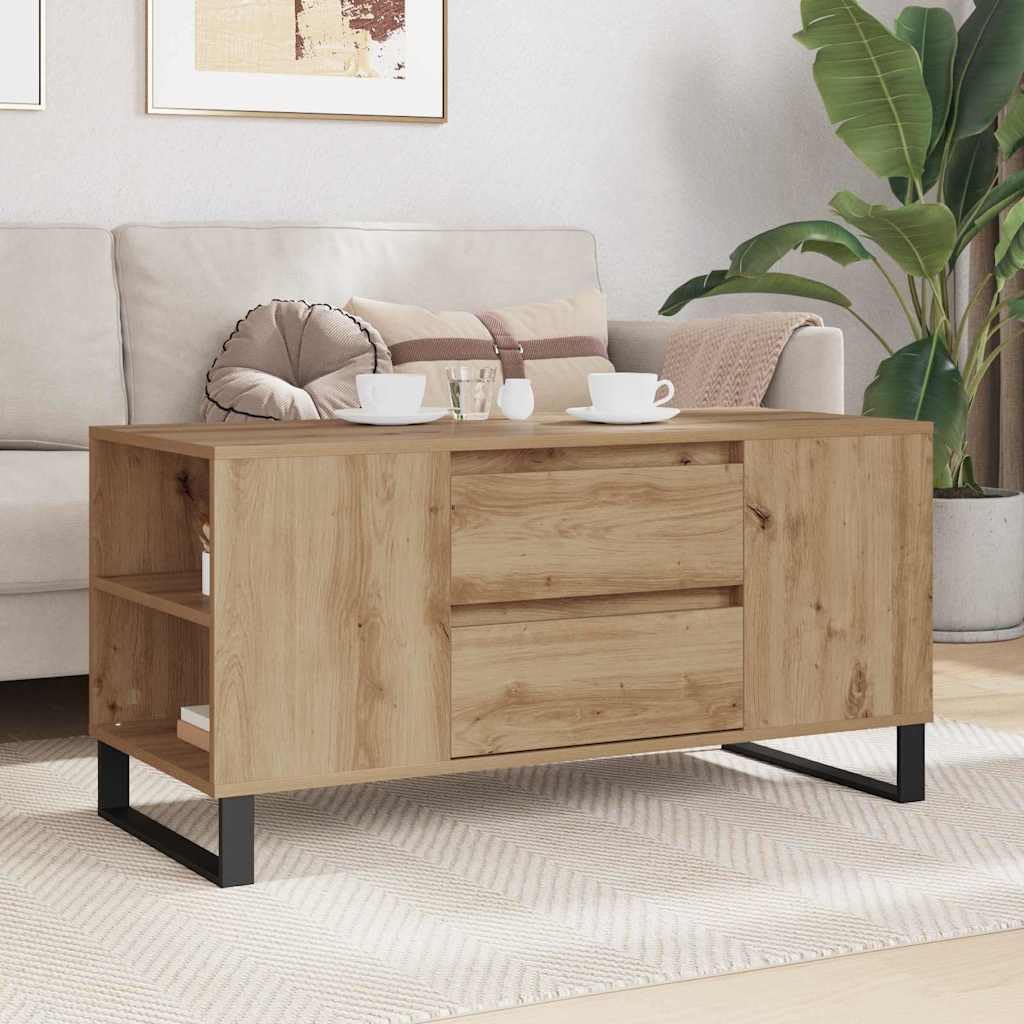 Mesa de centro de roble Artisan, 102 x 44,5 x 50 cm, material de madera, estructura de madera robusta, diseño moderno, estantería que ahorra espacio para pequeñas salas de estar, balcones y