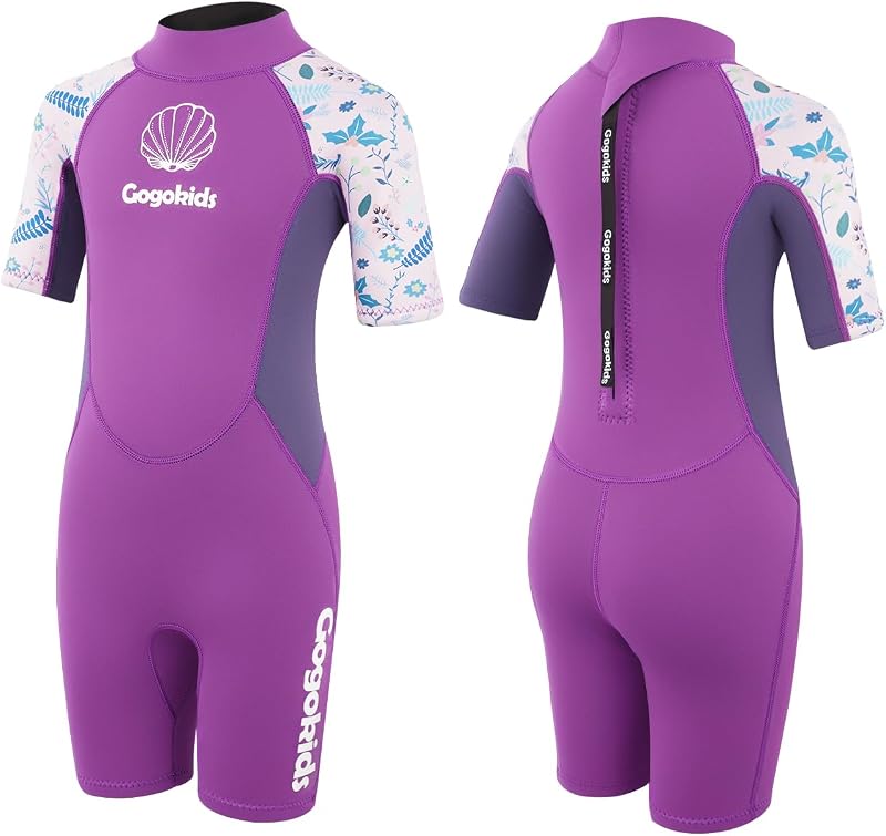 Gogokids Kids Shorty Wetsuit, 2.5mm SCR Neoprene Wetsuits for Toddlers, Back Zipper Children's Short Wet Suits Comfort & Warmth, UV Wetsuit for Swimming, Snorkelling & Surfing, Ages 2-10 Boys Girls