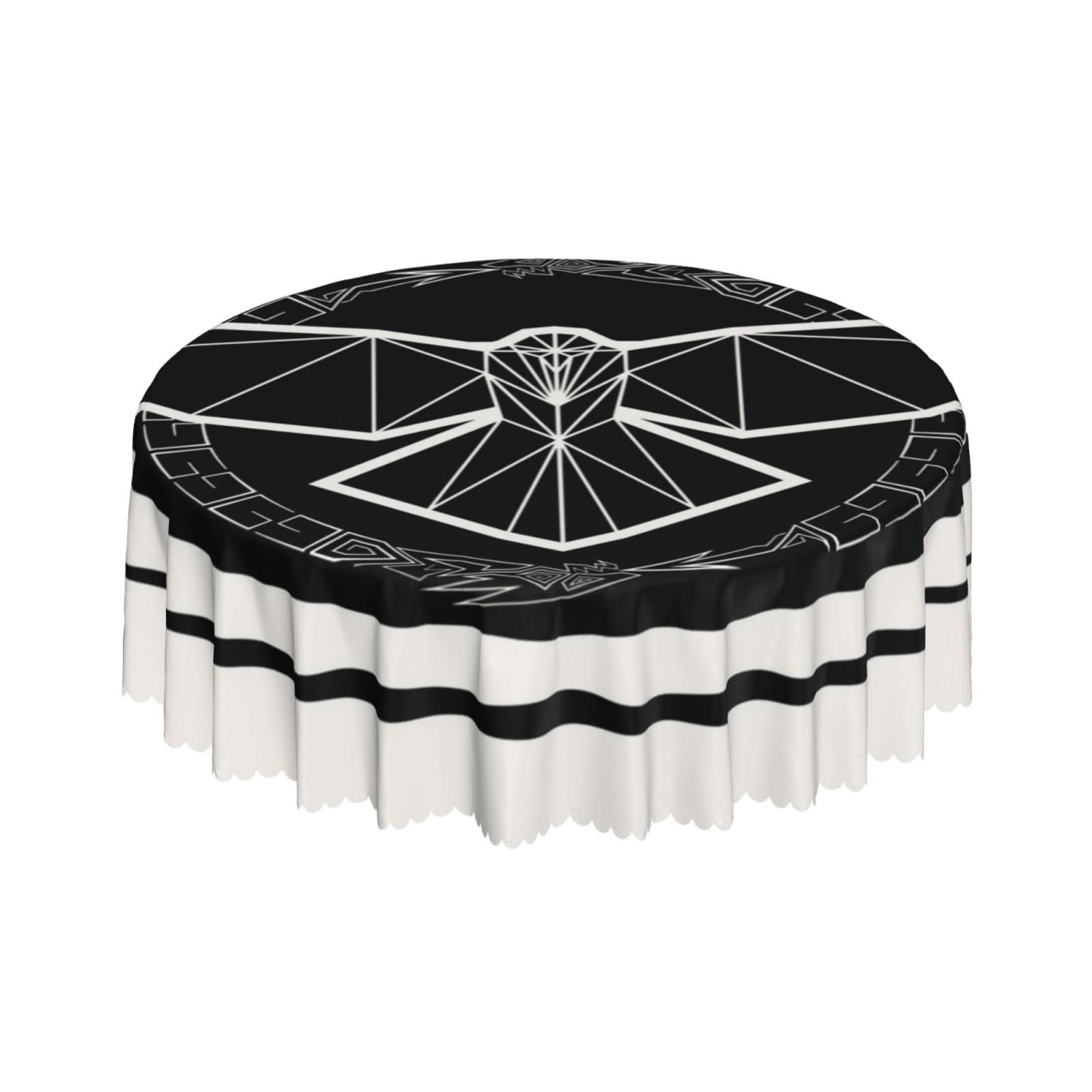 Lsjuee Viking Sacred Geometry Crow Black Round Tablecloth 60 Inch Printed Washable Tablecloth for Dining Party Holiday Fall Home Decorative