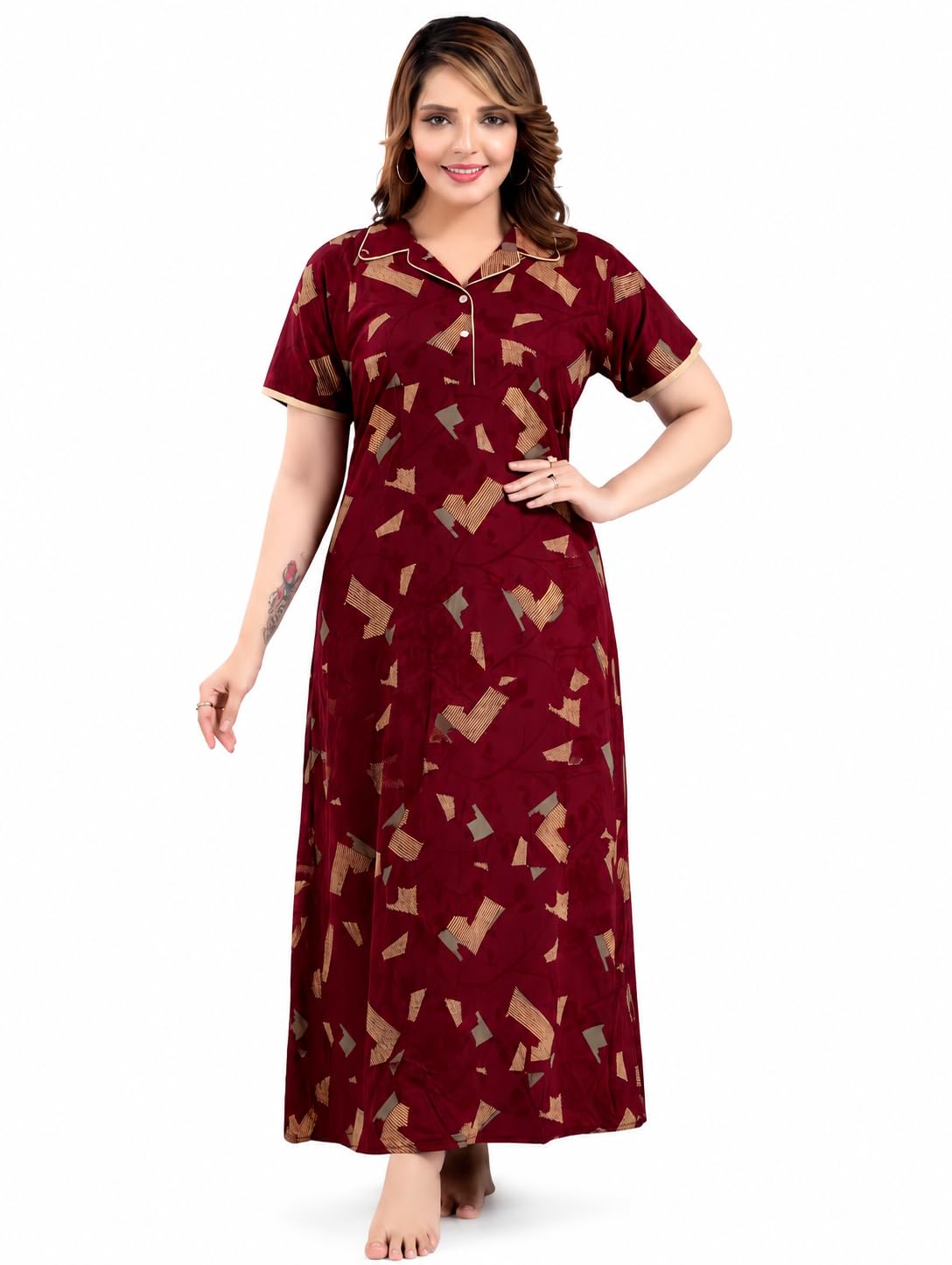bailey sells Women's Cotton Nightgown with Shirt Color Design-picture-21