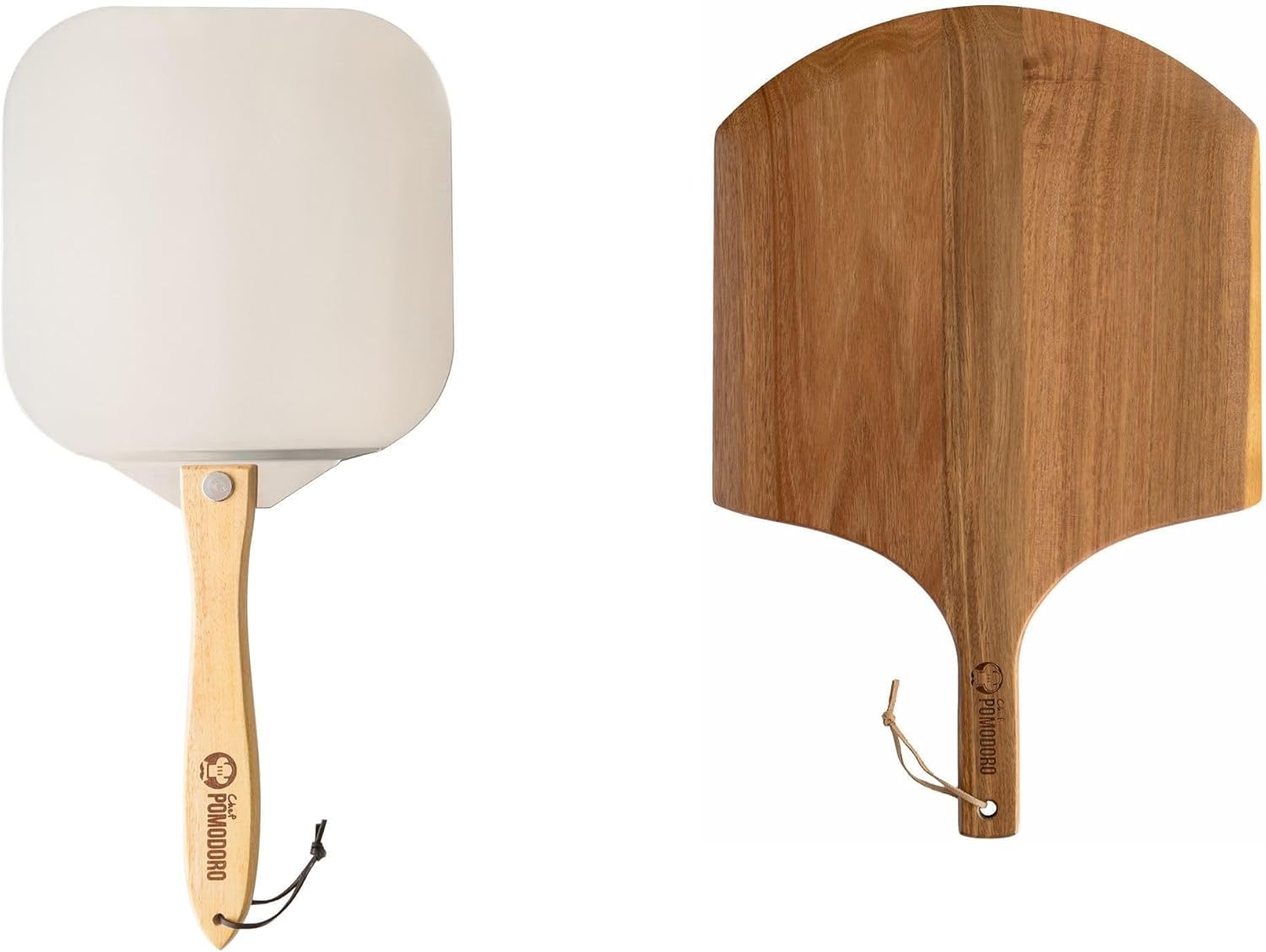 Chef Pomodoro Bundle - Aluminum Metal Pizza Peel with Foldable Wood Handle and 14-inch Acacia Pizza Peel Homemade Wood Pizza Peel