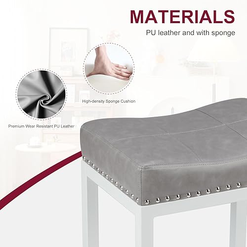 Miniatura 4 de NEWBULIG Juego de 4 taburetes de bar de altura de mostrador, 24 pulgadas, taburetes de cocina modernos de piel sintética con reposapiés de base de