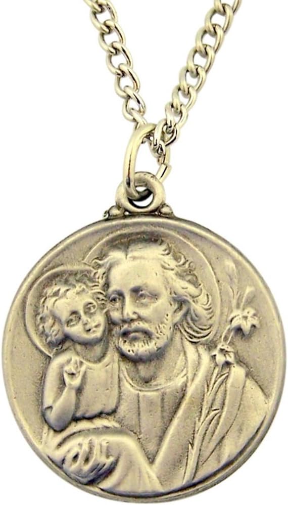 Pewter Catholic Patron Saint Medal Pendant with Prayer Card, 3/4 to 1 1/4 Inch