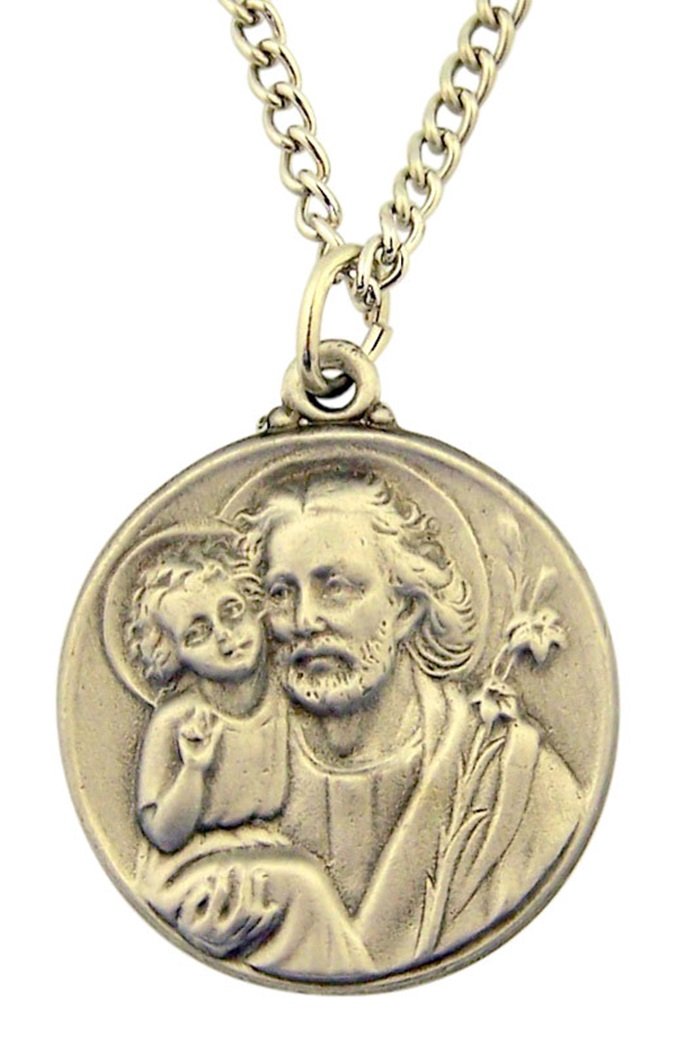 Pewter Catholic Patron Saint Medal Pendant with Prayer Card, 3/4 to 1 1/4 Inch