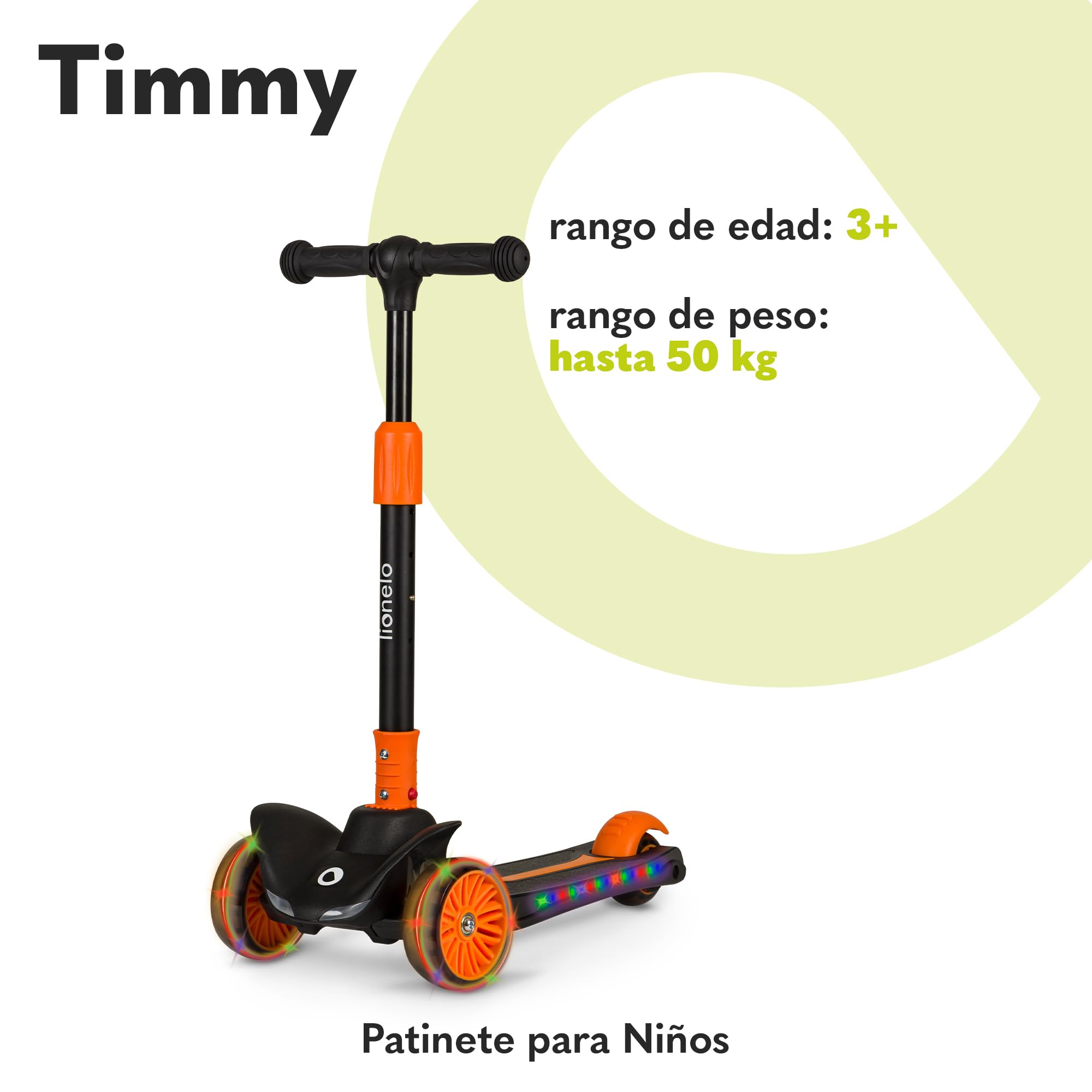 LIONELO Timmy Trottinette d'équilibre pour Enfants de 3 Ans jusqu'à 50 kg, Trottinette Enfant 3 Roues à Hauteur Réglable, Plate-Forme Antidérapante, Frein, Roues et Plate-Forme LED