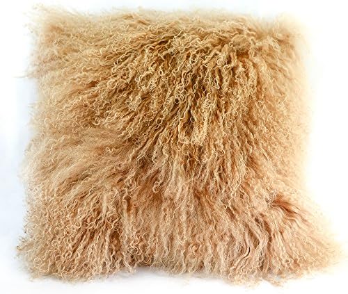 100% Real Mongolian Sheepskin Wool Cushion and Pillow Insert Included Home Decoration For Living Room Bedroom 20"X20"(beige)