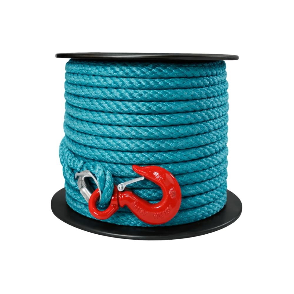 Seilrolle mit Haken und Kausche 15 m – geflochten aus Polypropylen, robust und vielseitig, Durchmesser 23 mm, Entenblau