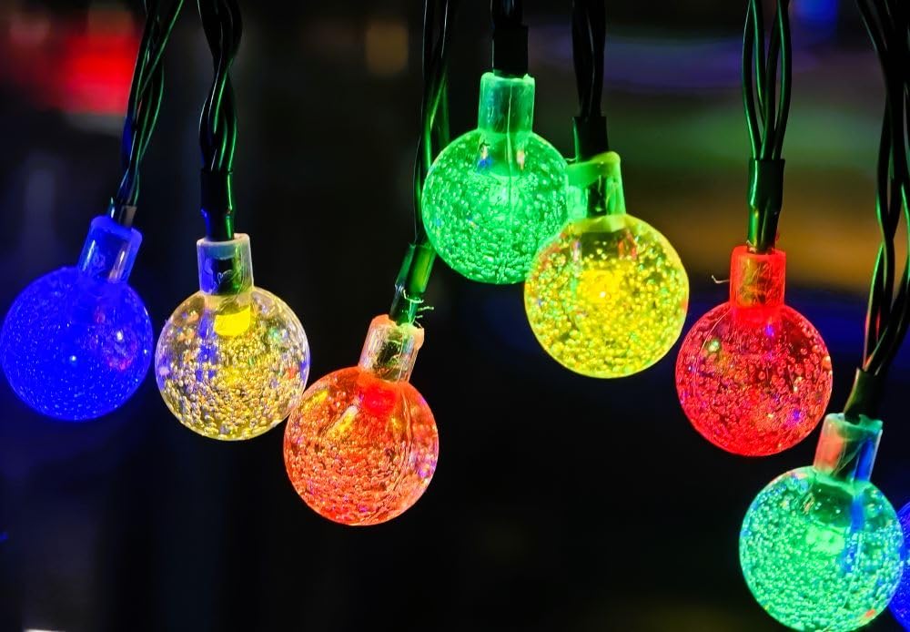 Solar-Lichterkette, 6 m, 30 LEDs, 8 Modi, Solar-Lichterkette, wasserdicht, Globe, für draußen, Hinterhof, Terrasse, Urlaub, Garten, Hochzeit, Party, Weihnachtsdekoration Mehrfarbig