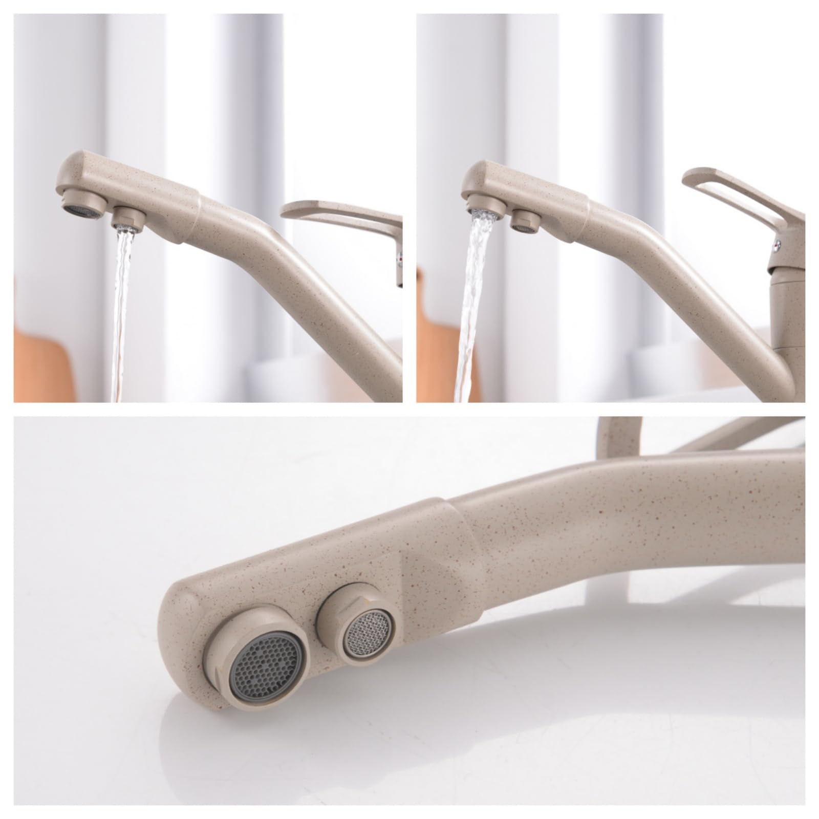 Genérico Grifo de Cocina para Agua Potable Grifo de Filtro de 3 Vías Color Avena para Fregadero de Cocina Giro de 360° Triflujo con 2 Manijas