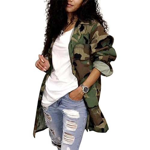 Sexy Camouflage Jacket for Women Army Fatigue Long Cargo Jackets Trench Coat Plus Size