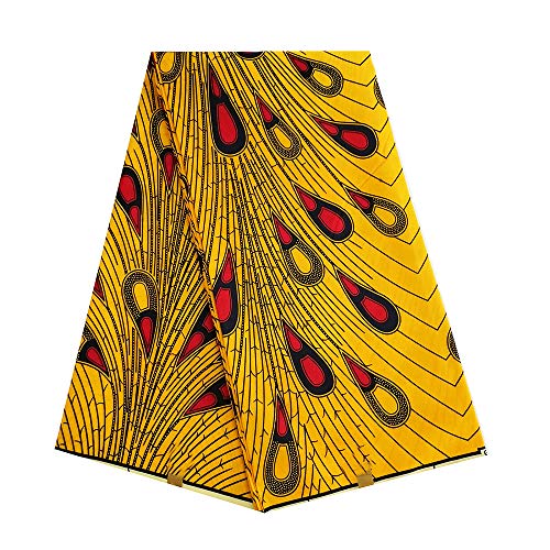 pqdaysun African Wax Rhinestone Print Fabric Ankara Fabric Wax Material 6 Yards for Sewing Dress Clothing wax005 (Gold, 6 Yards)