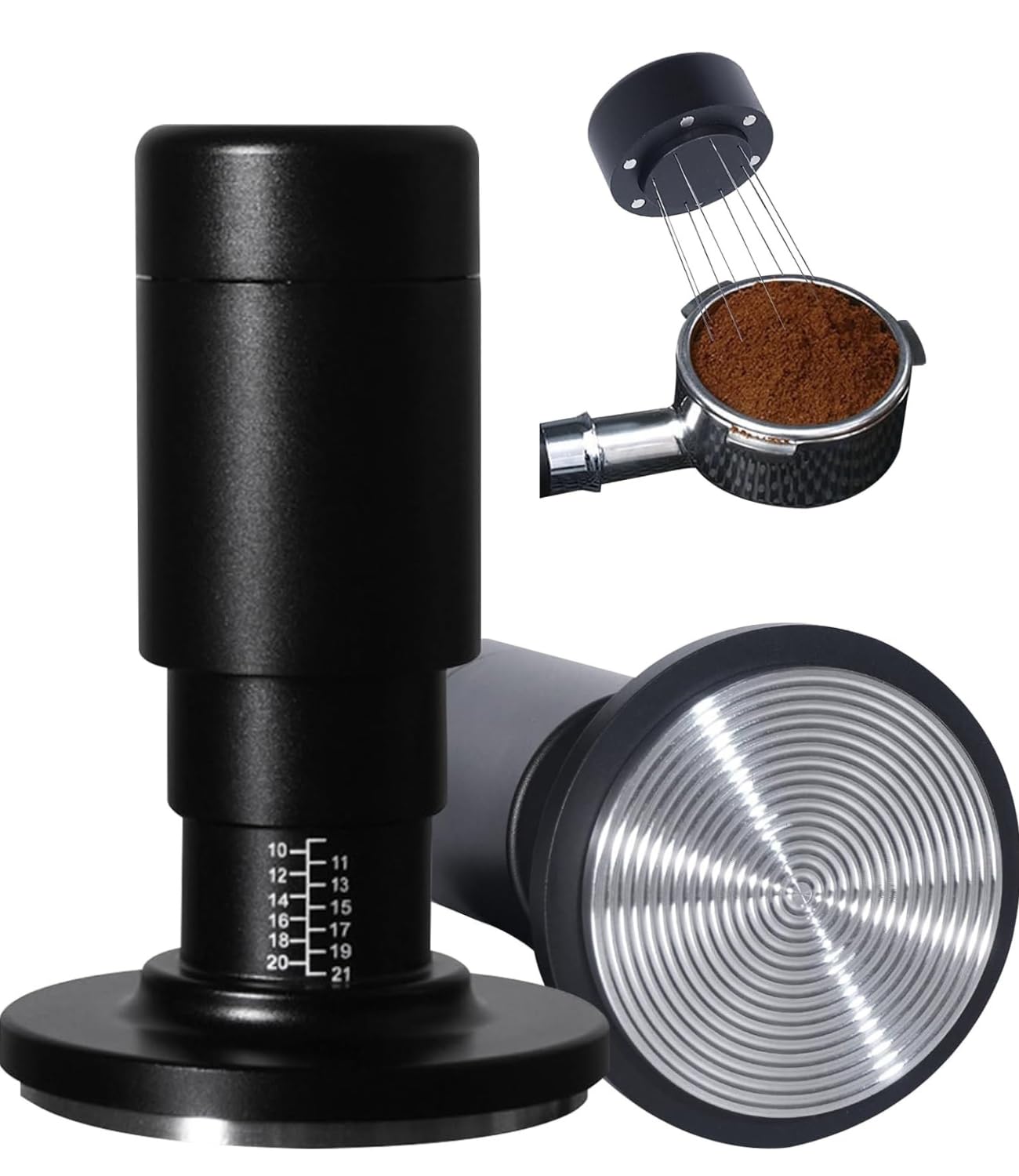 Coffee Tamper 51mm, with WDT Tool 2 in 1, Espresso Coffee Tamper Spring Loaded, Espresso Tamper, 30lb Calibrated Spring-Loaded Tamper with Distribution Tool, Stainless Steel Ripple Base
