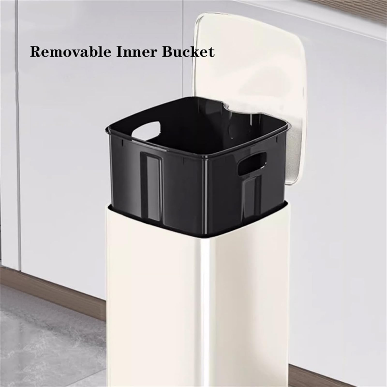 Papelera de Escritorio Bote de Basura de Acero Inoxidable Cepillado de 20/30 litros, Bote de Basura con Pedal Cuadrado con Tapa y Cubos Interiores, Bote de Basura con Escalón de Acero Manos Libres for