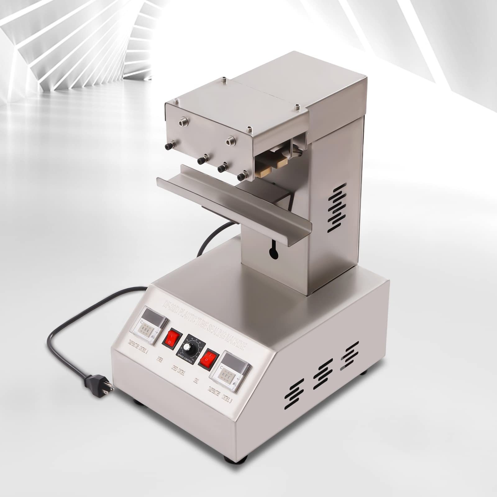 Plastic Tube Sealer Sealing Machine, 30W Composite Hose Electric Tail Sealing Machine 5-20pcs/min Speed and Temperature Adjustable Heating Tube Sealer for A Wide Range of Sealing Sizes, 0.4mpa