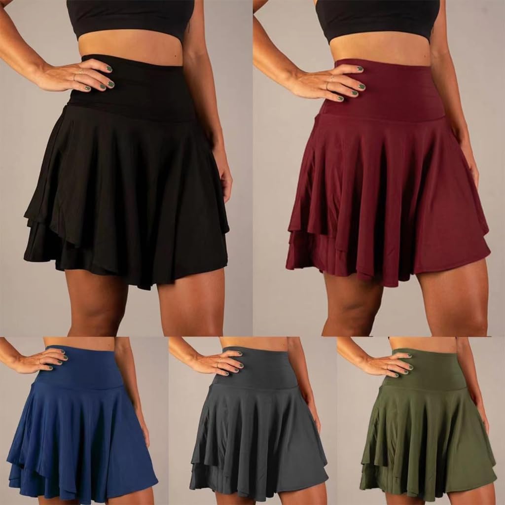Lily Brown Women Pleated Tennis Skirt with Shorts High Waist Athletic Golf Skorts Workout Sports Skirts Casual Summer Mini Skirts Black