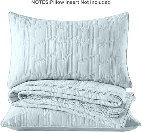 Miniatura 5 de HORIMOTE HOME Juego de edredón 100% algodón tamaño individual, juego de colcha prelavada de 2 piezas, color azul bebé, funda de cama acogedora y