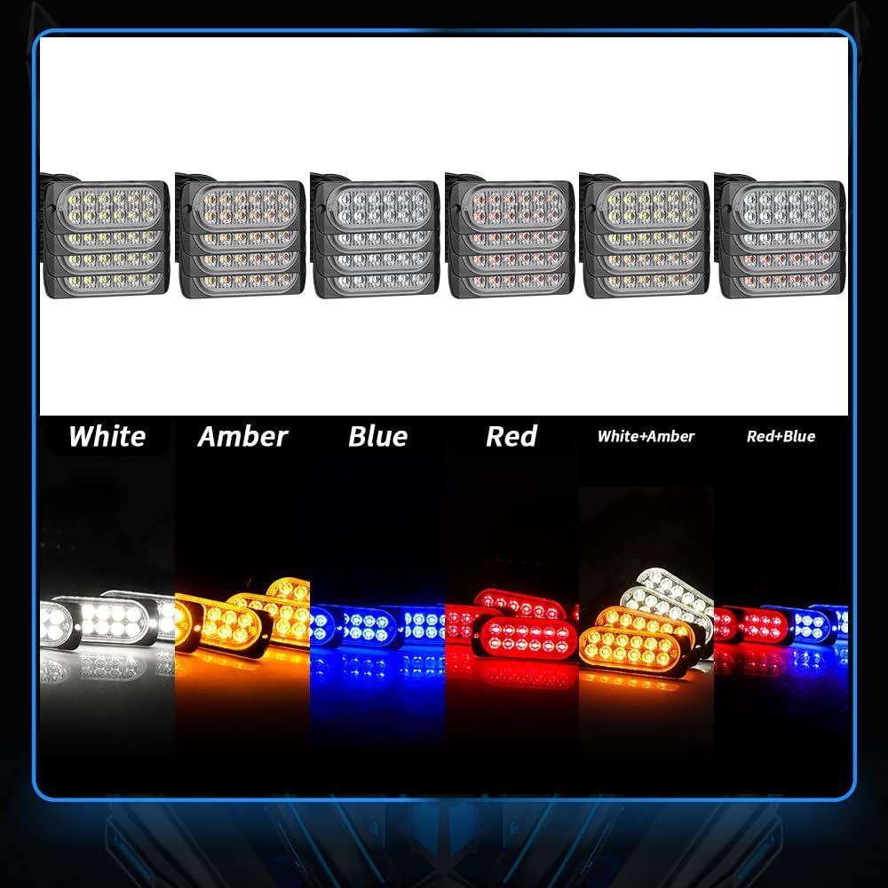 Car Led Strobe Warning Light Bar Kit, 4Pods 12SMD Emergency Strobe Lights, Surface Grille Mount Flashing Light Car Beacon Light, 18 Lighting Mode, Cigarette Lighter Adapter Included (Red) image 4