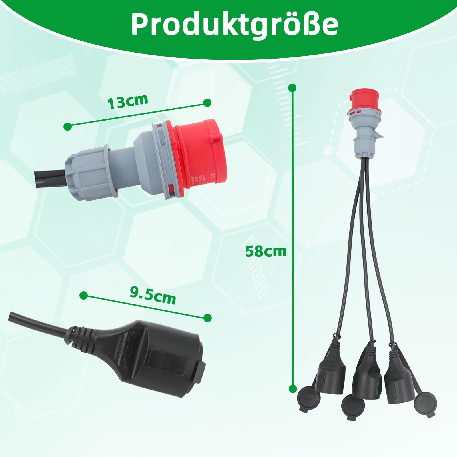 Adattatore Presa CEE, 400V 16A con 3 Schuko, Adattatore di Alimentazione Versatile Cavo di Prolunga IP44 per Campeggio, Camper, Cantiere e Esterno