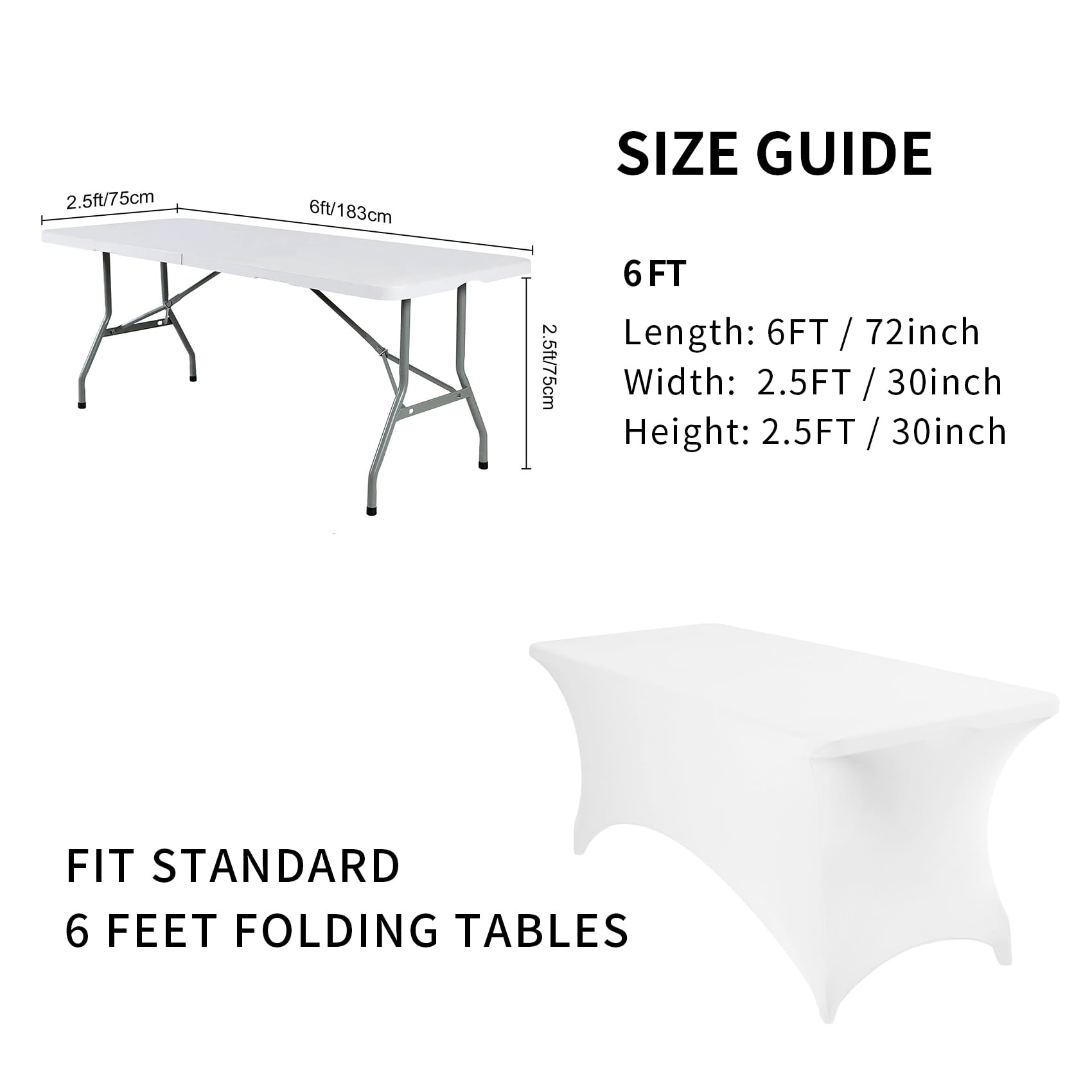 Fokitut Paquete de 6 manteles de elastano para mesas de 6 pies, ajustables, universales, elásticos, para fiestas, banquetes, bodas y eventos, color blanco