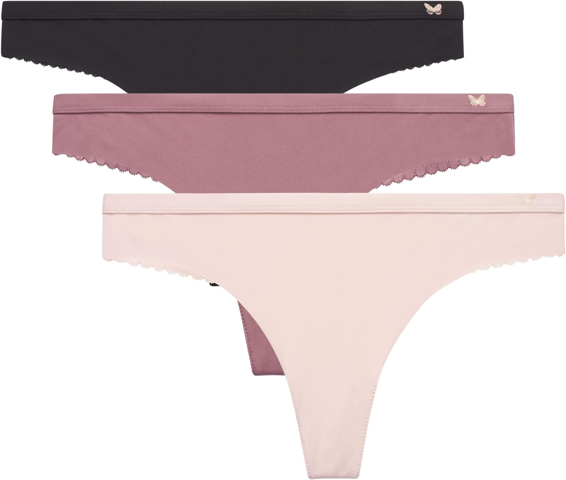 Women's Underwear Breathable Thongs, No Show Ladies Panties, Soft Microfiber Stretch Lace, Tanga, 3 Pack